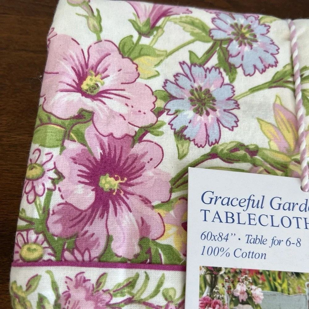 NEW April Cornell Tablecloth Floral GRACEFUL GARDEN Cotton Sz 60x84